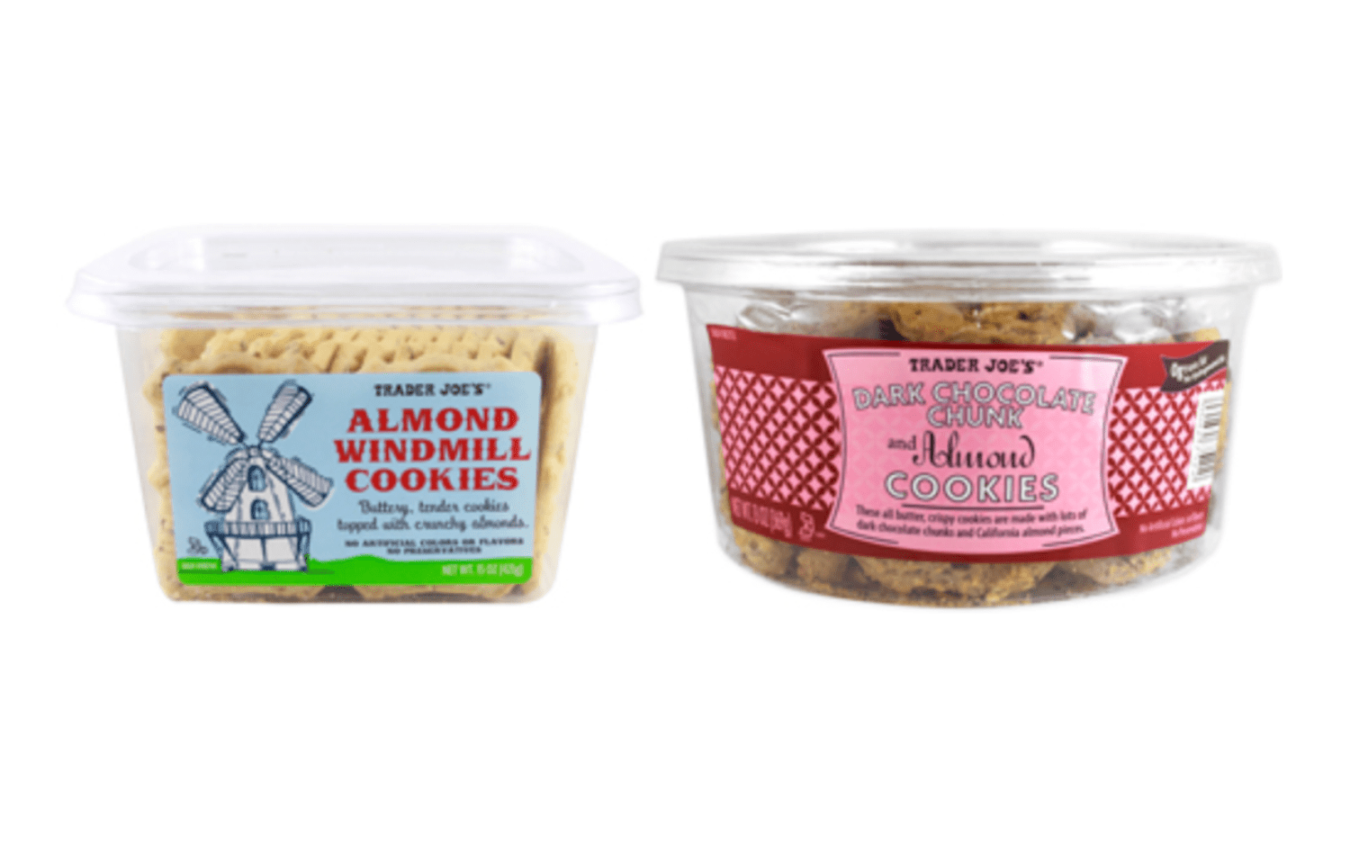 Trader Joe's Almond Windmill Cookies and Dark Chocolate Chunk Almond Cookies