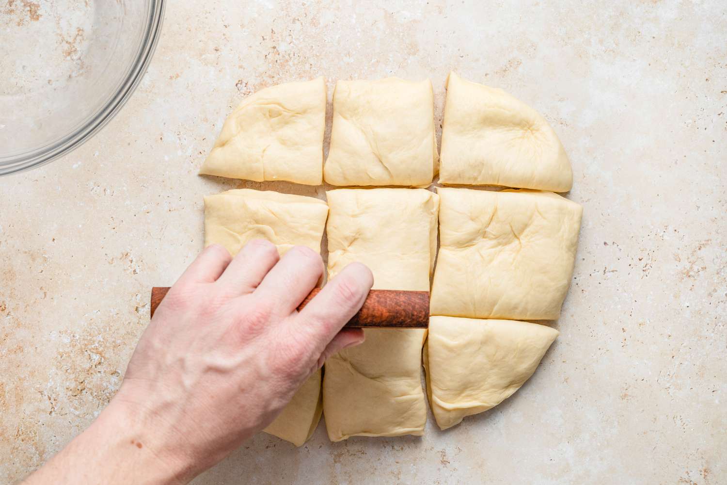 Milk Bread Roll Dough Cut into Nine Pieces