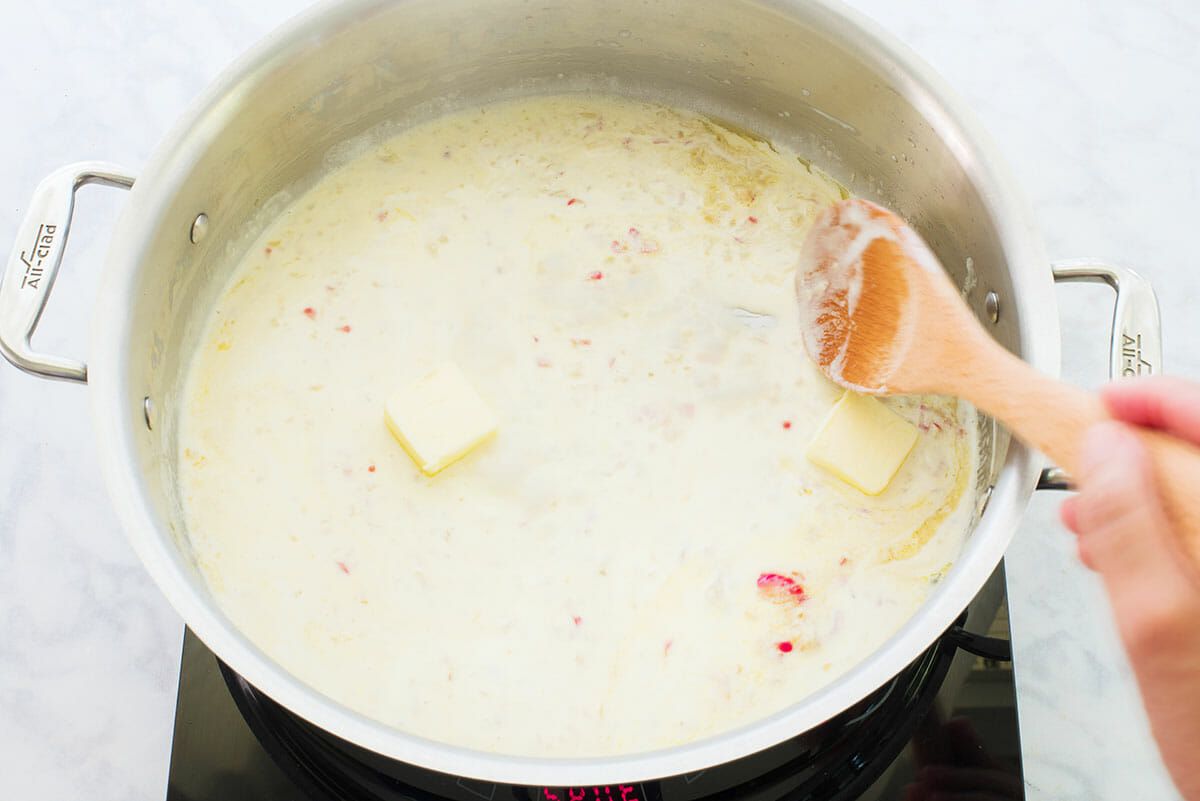 Salmon Angel Hair Pasta Recipe add the butter and stir