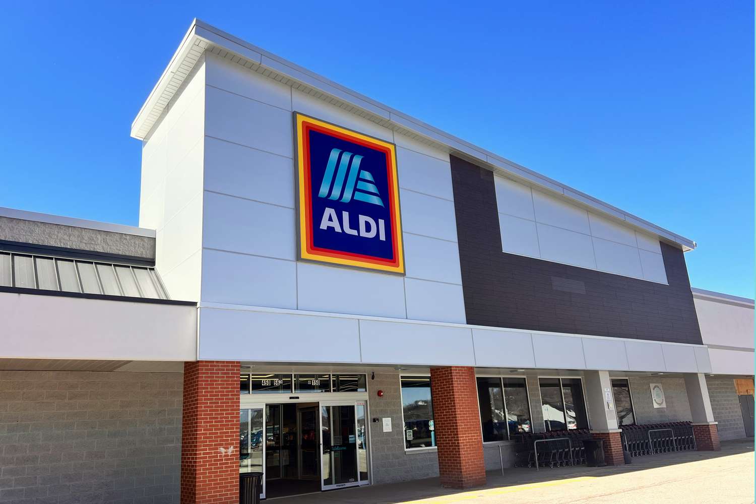 Facade of an ALDI store with the company logo displayed above the entrance