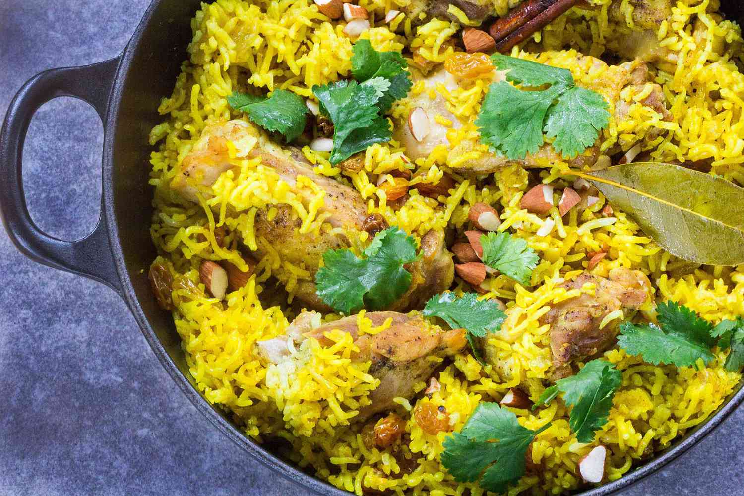 A close up of chicken biryani