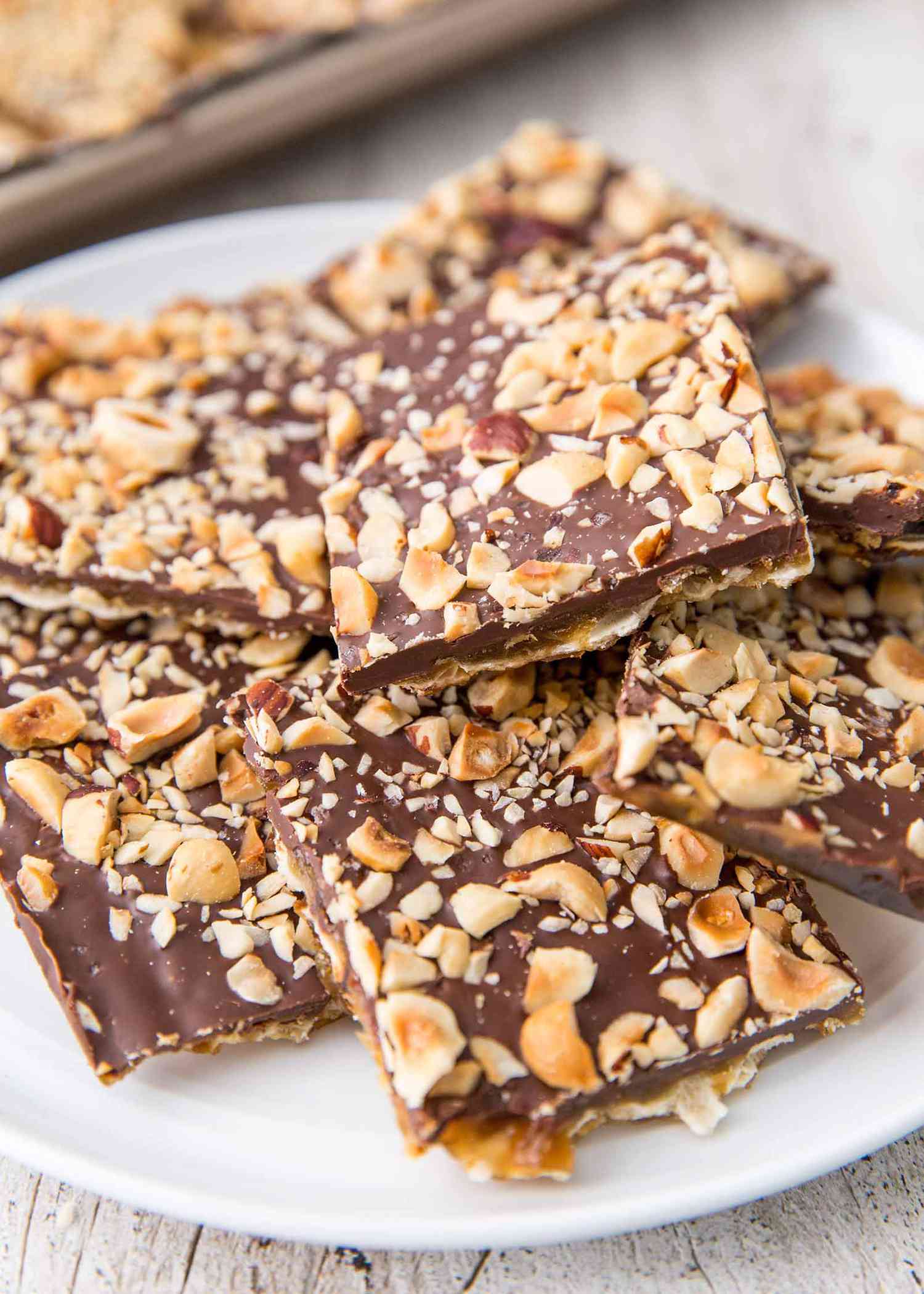 Matzo Toffee Bar Crunch - plate of toffee