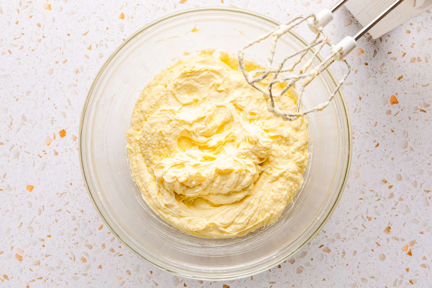 butter-sugar mixture after whisking in the eggs for ciambellone recipe