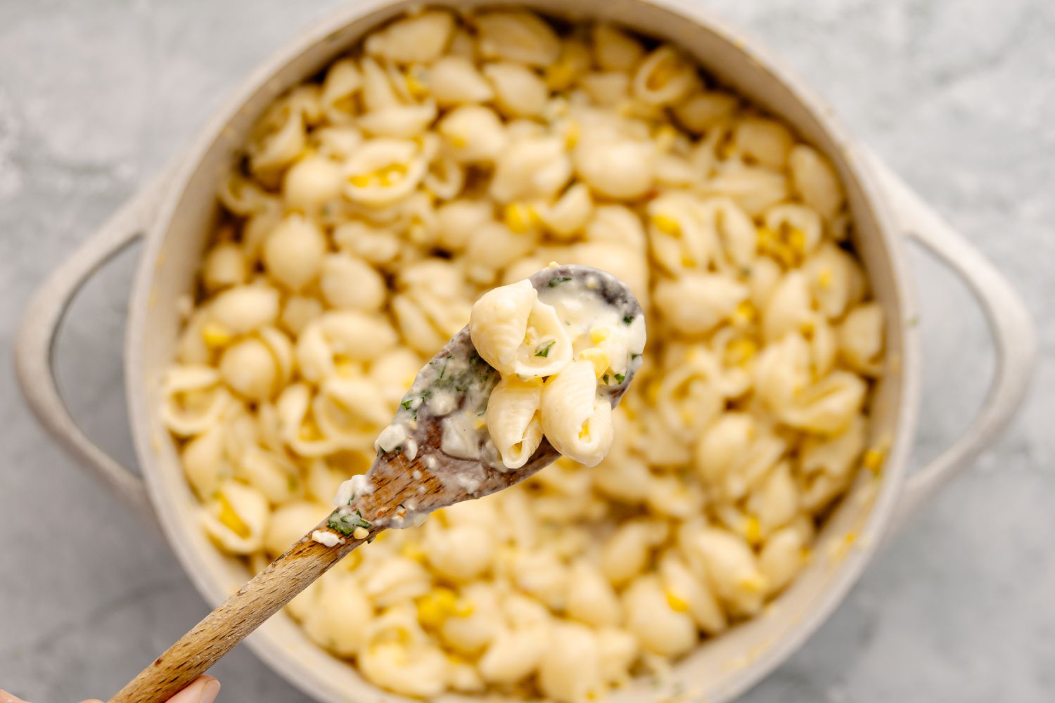 Fresh Corn Pasta on a Spoon and More in a Pot