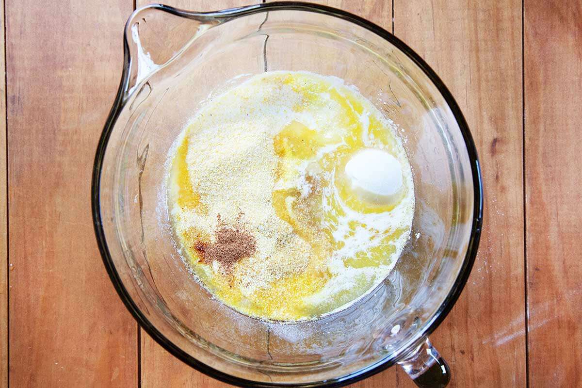 Showing how to make a chess pie filling.