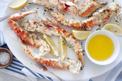 A platter of king crab legs.