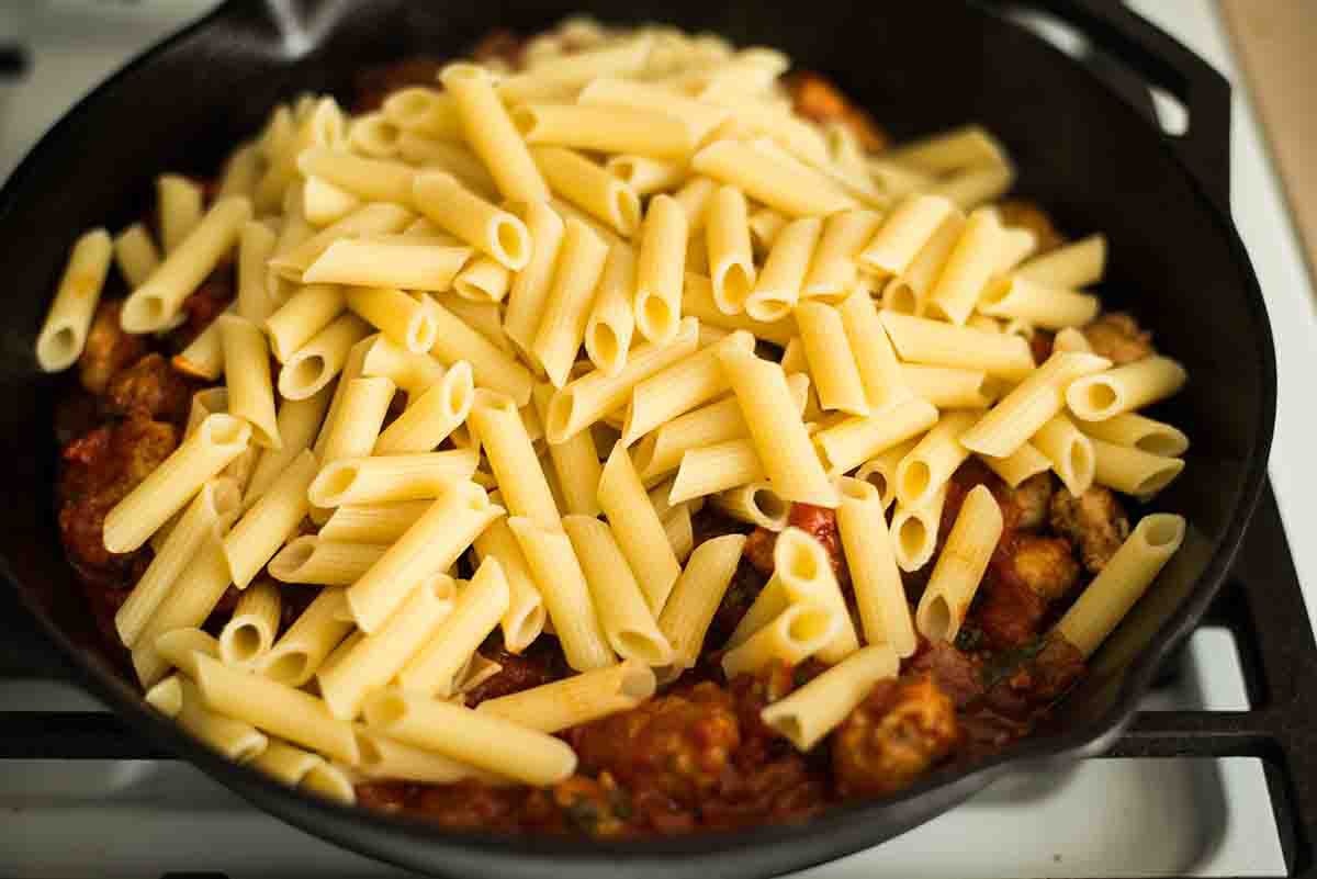 Skillet Pasta with Chicken Sausage, Cheese & Spinach