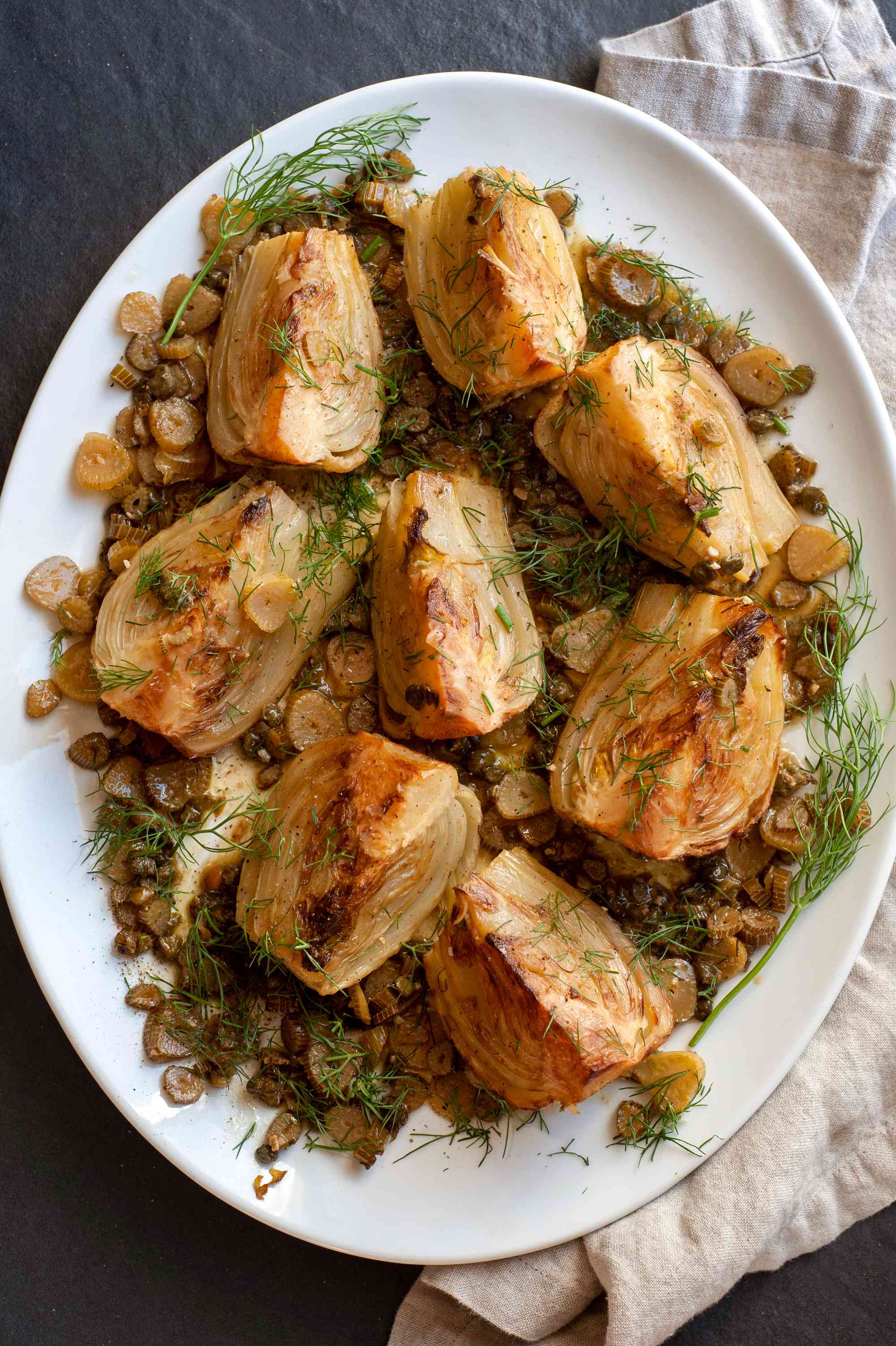 Sautéed fennel on a platter.