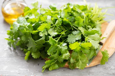 cilantro on cutting board