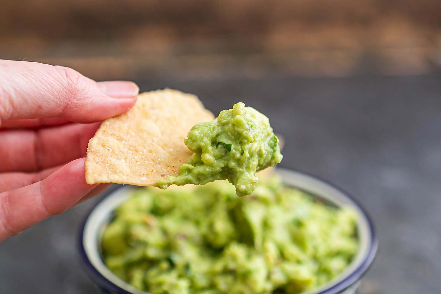 Homemade guacamole on a chip