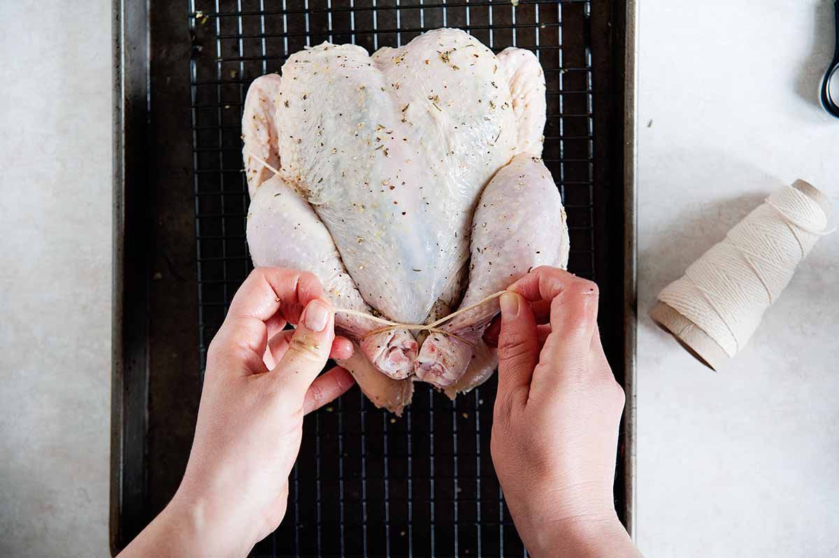 How to Brine a Chicken - trussing a chicken