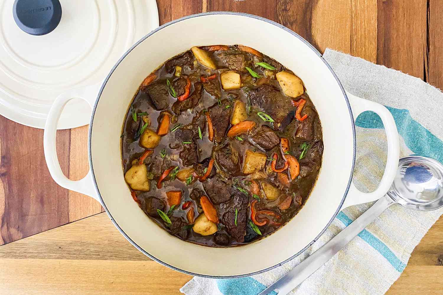 Spicy Beef Stew in a dutch oven.