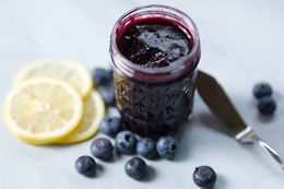 A jar of microwave blueberry jam