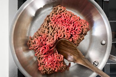 Gray meat on a pan