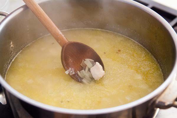 add stock and chicken for Greek Avgolemono