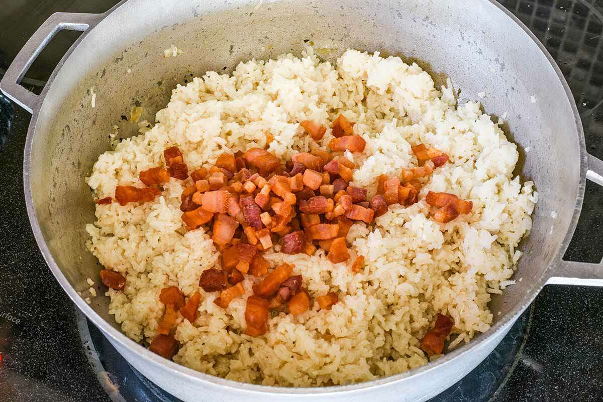 Puerto Rican Rice with Bacon combine the pork and rice