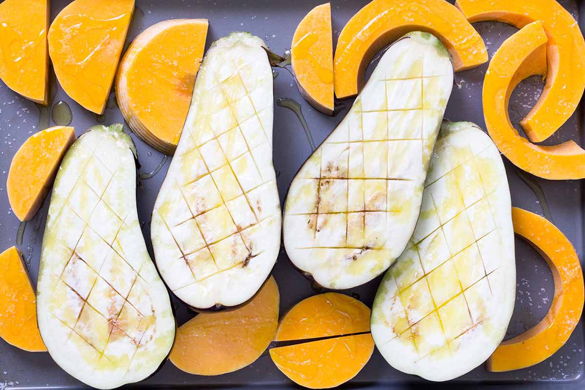 Roasted Eggplant and Squash with Tahini-Yogurt Sauce