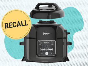Shark Ninja Pressure Cooker with a recall sticker on it