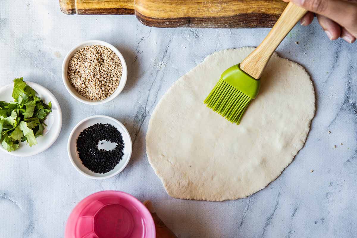 Flatbread Recipe - raw flatbread brushed with oil