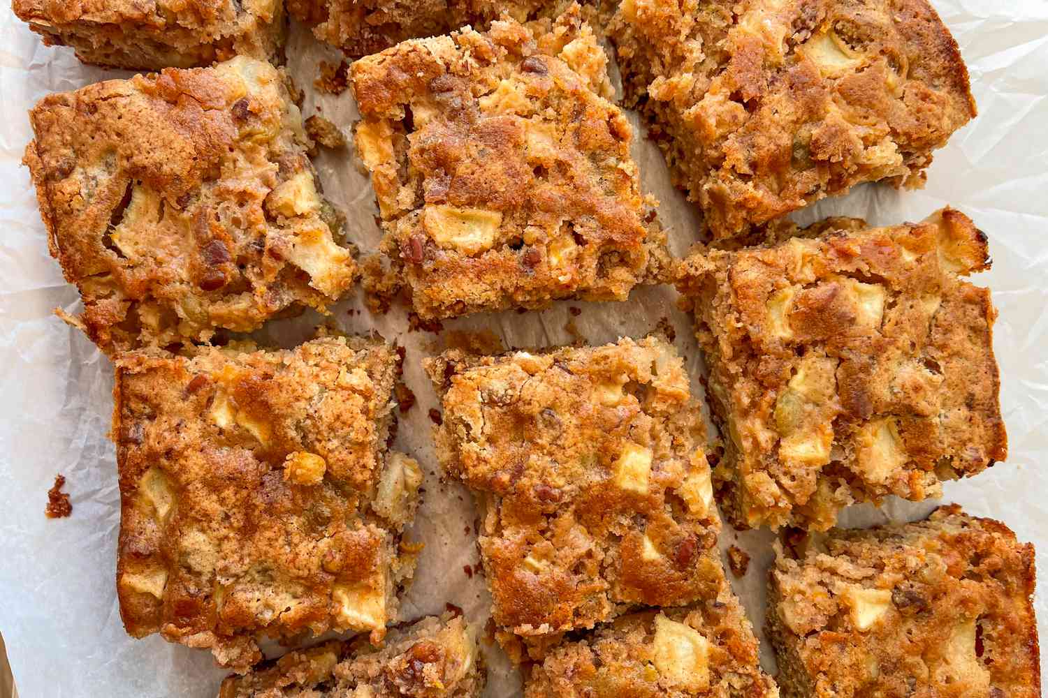 Apple cake cut into individual slices