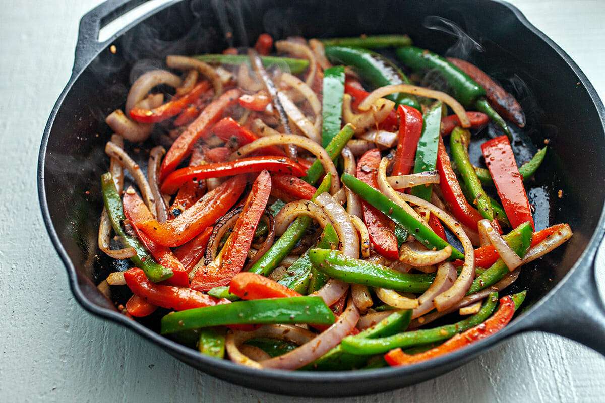 Shrimp Fajitas cook the veggies