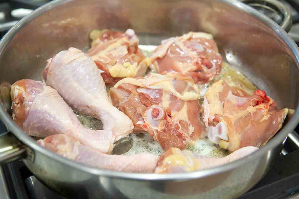 chicken pieces in pan