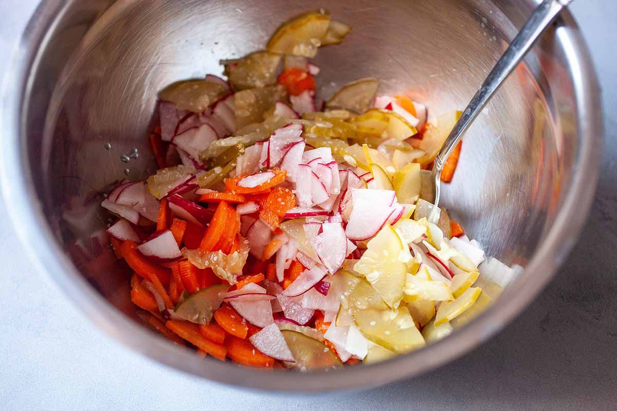 Easy Tuna Melt make the pickled veggies