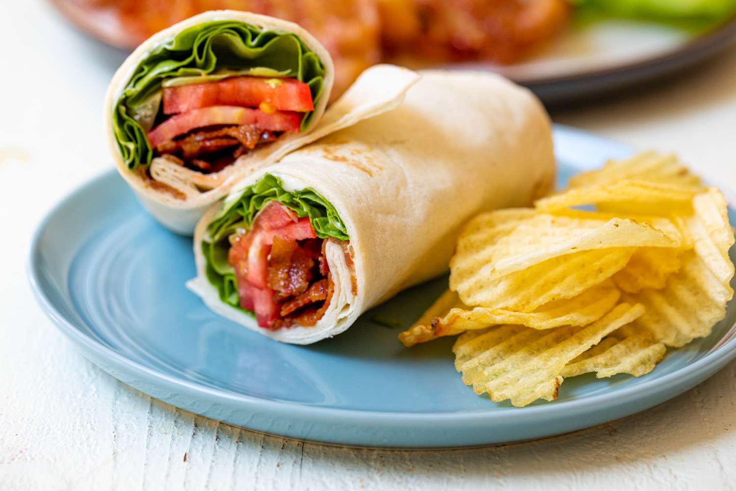BLT Wraps on a Plate with Chips