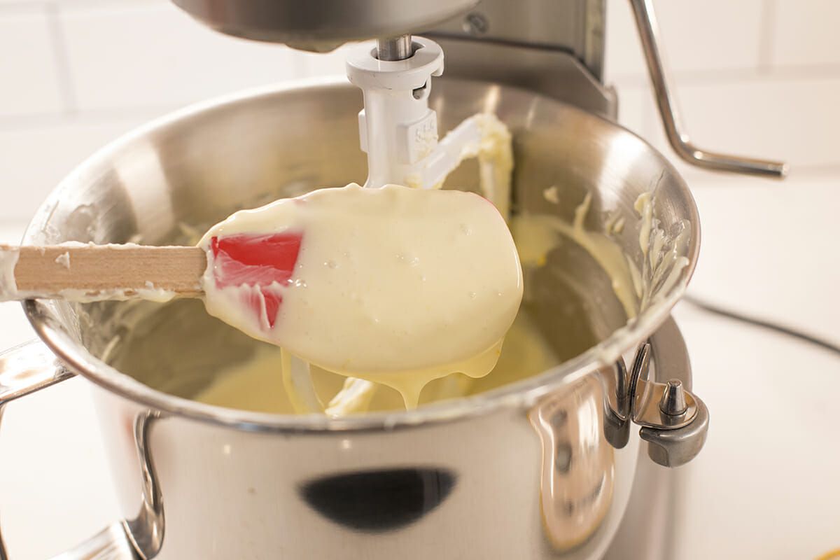 Cheesecake Recipe with Lemon - making cheesecake batter in stand mixer