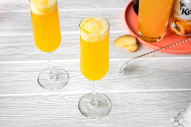 Flutes of Peach Belini Cocktail 