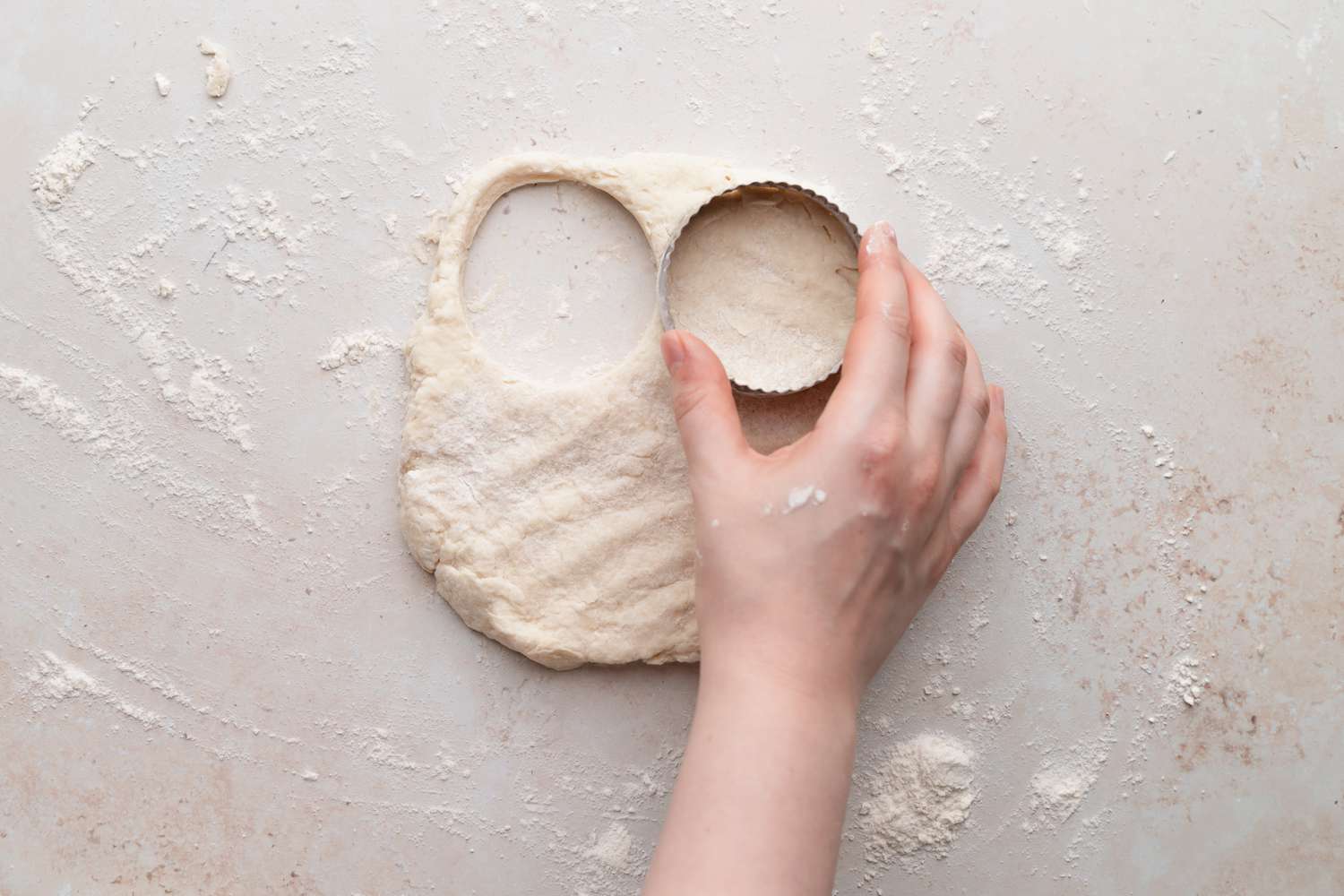 Biscuit dough on a counter to make homemade biscuits and gravy