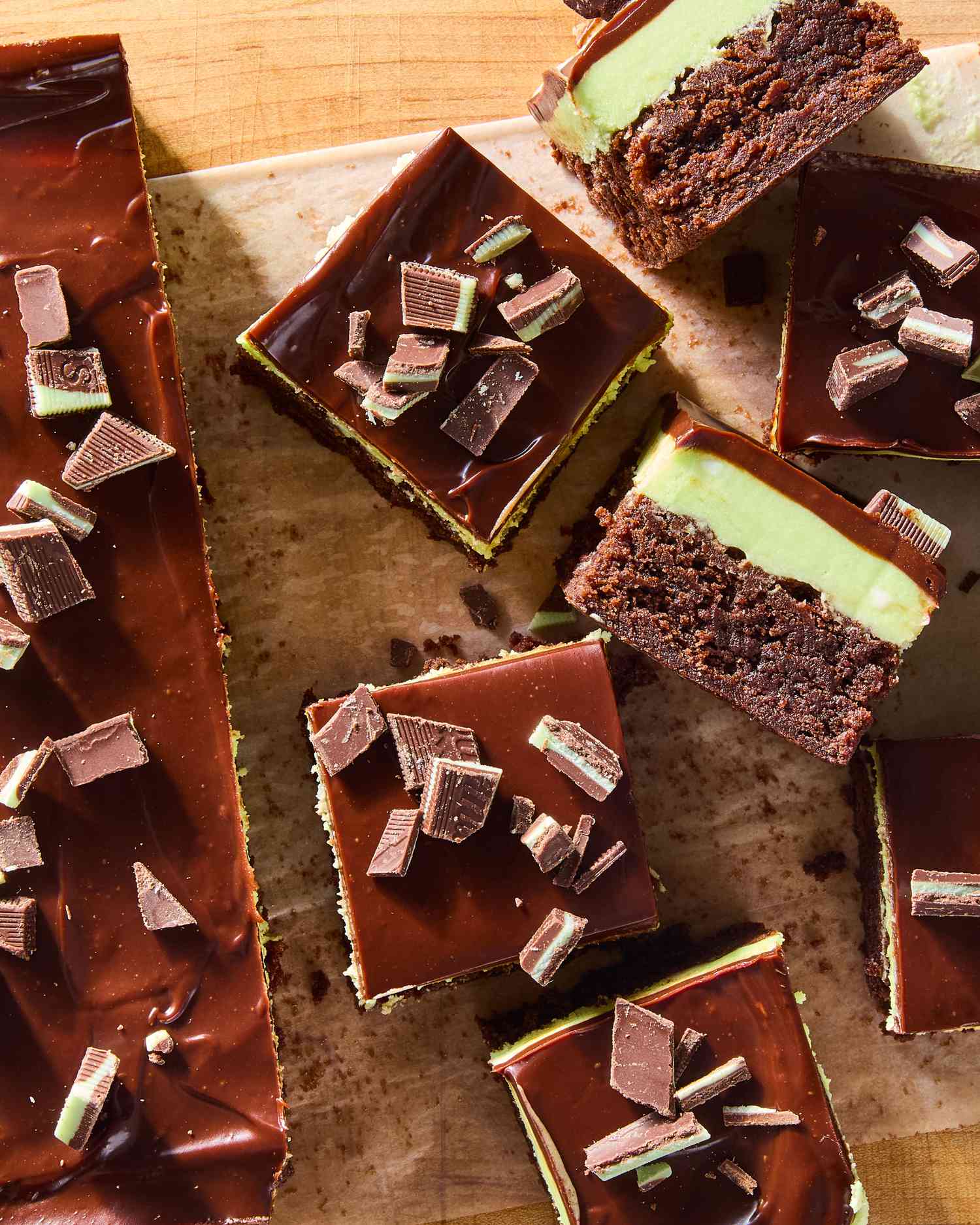 overhead view of Mint Brownies, portions cut into squares