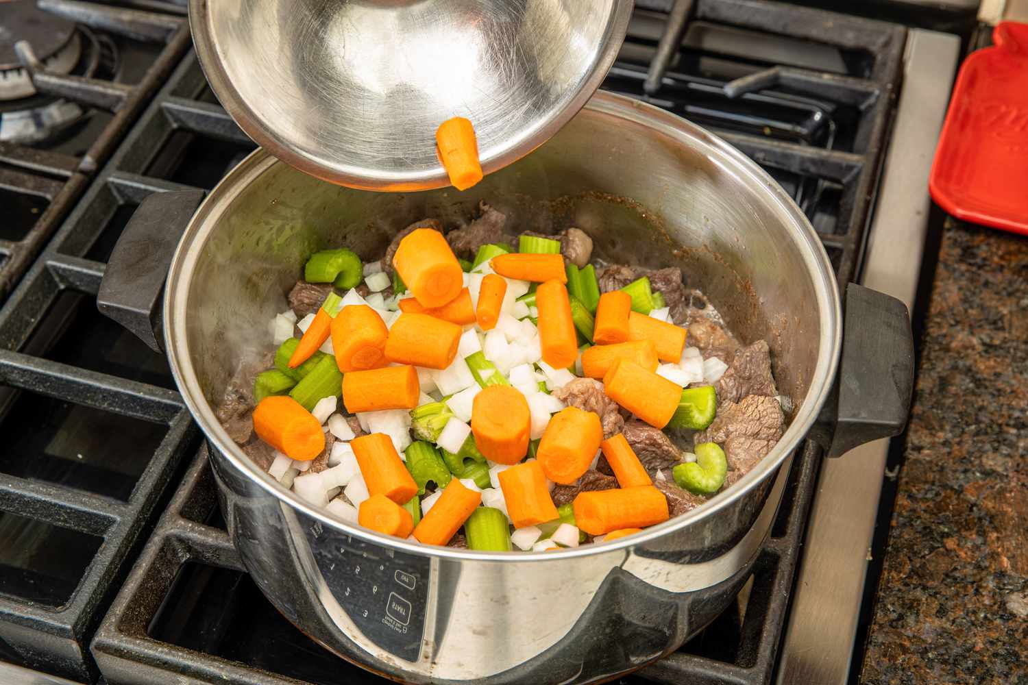 Carrots Added to Pot of Easy Beef Stew