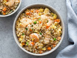 A bowl of shrimp fried rice