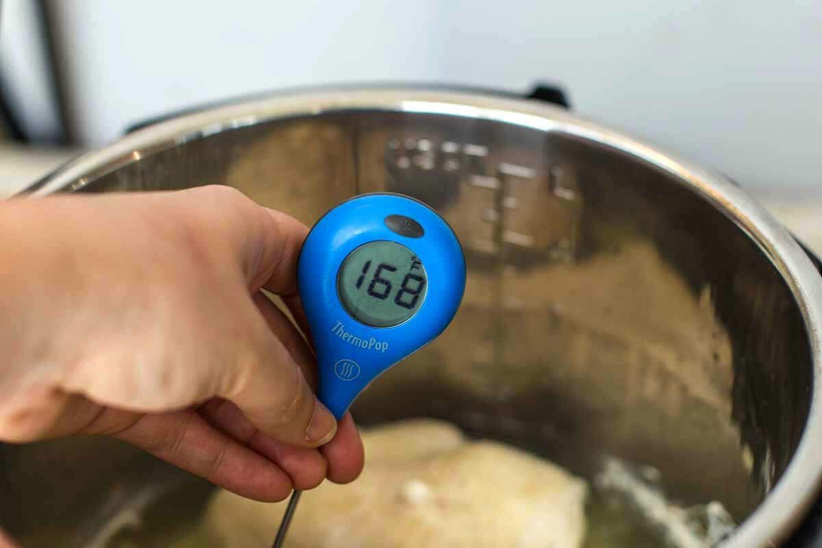 Double check that the temperature of the chicken has reached 165-degrees