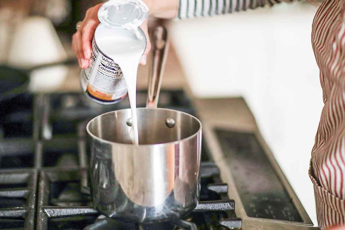 Golden Milk - pour the coconut milk in the pan