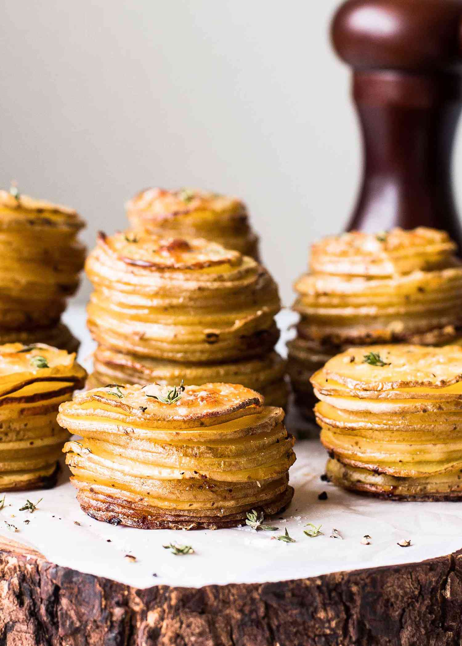A plate of potato stacks ready to eat