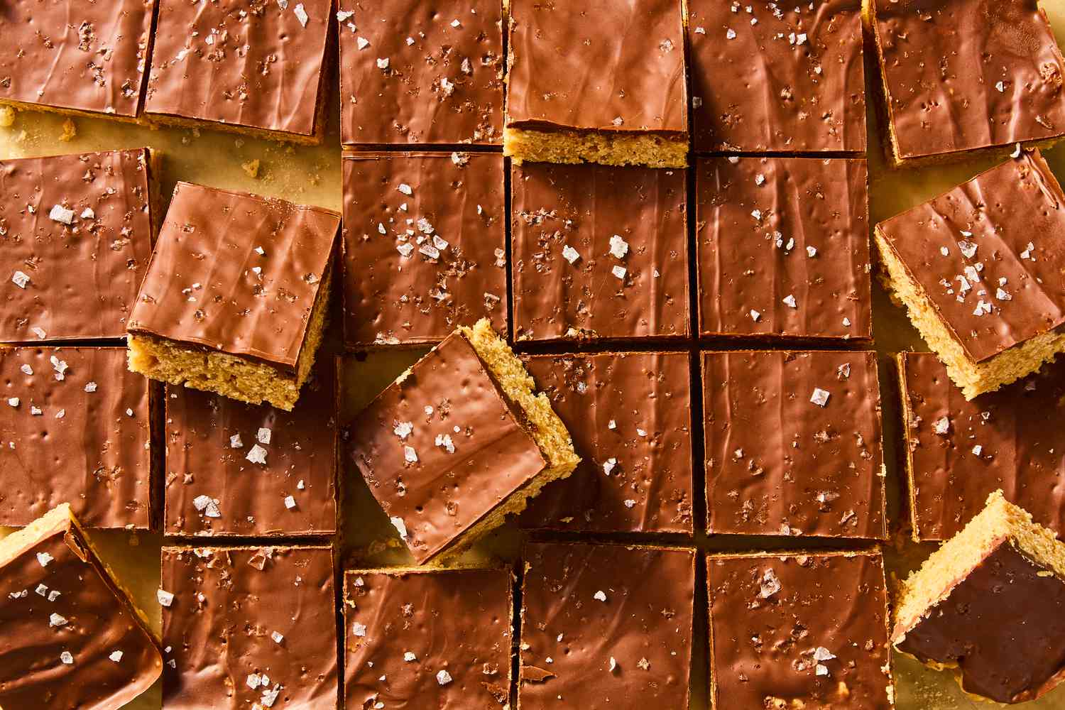 Overhead view of sliced squares of Scotcheroos
