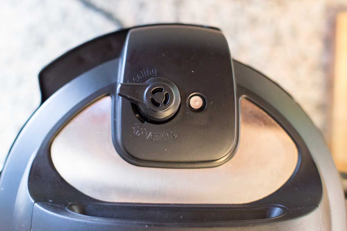 Overhead view of the release valve on an Instant Pot for instant pot meat balls.