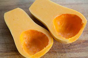 Butternut squash halves, scooped and clean
