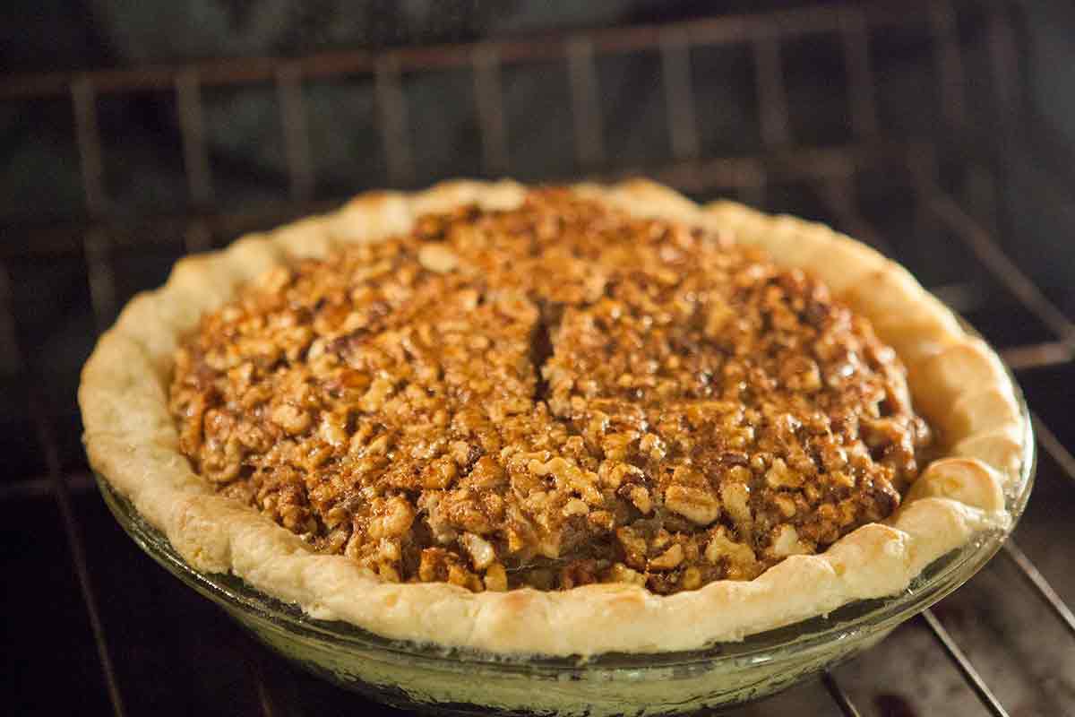 baking a pie with walnuts