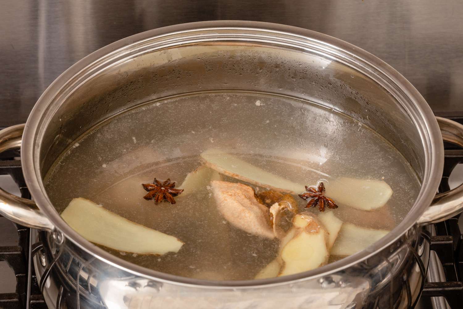 Broth for Hawaiian oxtail soup in a pot