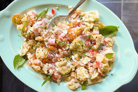 tomato crackers salad on a platter