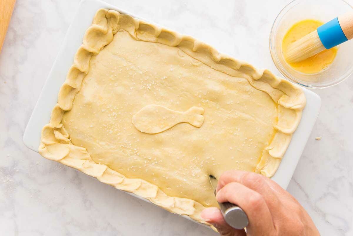 Scoring the crust for the best chicken pot pie.