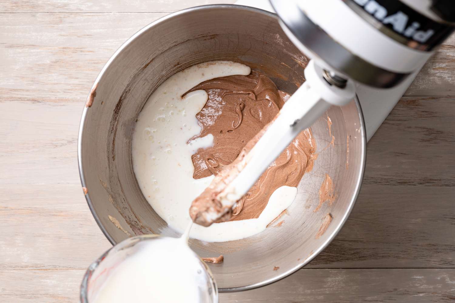 A Bit of Buttermilk Added to Mixer Bowl for Whoopie Pie Recipe