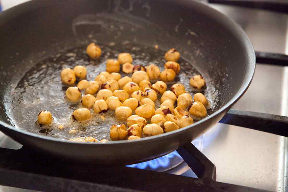 Glazing Hazelnuts for Celery Salad