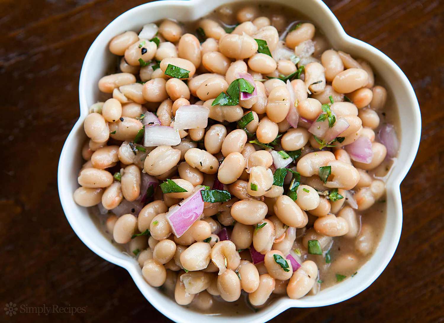 White bean salad in a bowl ready to serve