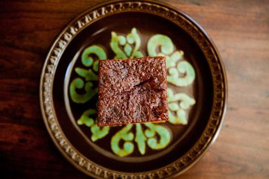 Single Piece of Gingerbread Cake on Decorative Plate