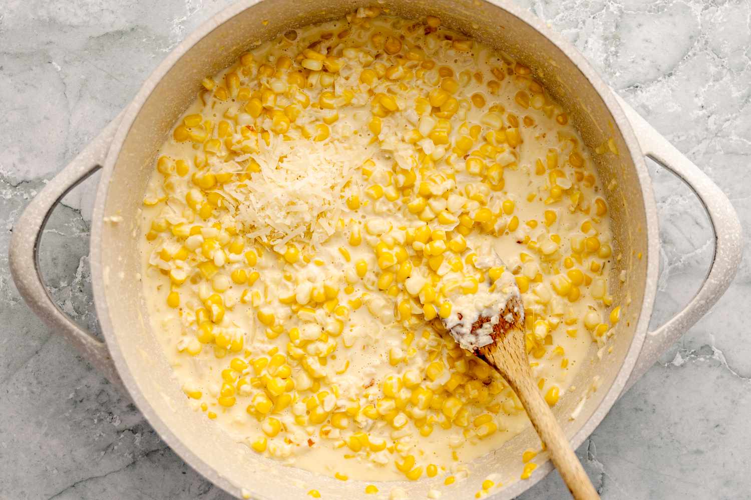 Parmesan Added to Pot for Fresh Corn Pasta