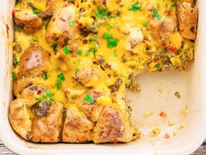 Bagel Breakfast Casserole with Sausage, Egg, and Cheese